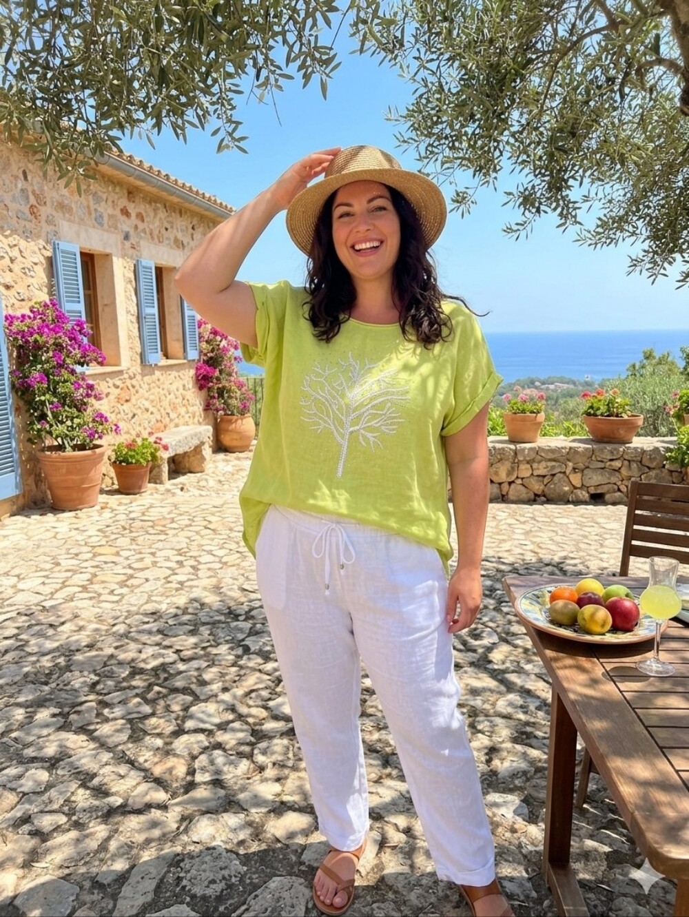 MADE IN ITALY Haut Estival En Lin Vert Lime